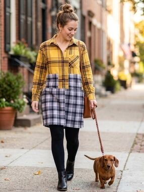 Upcycled flannel plaid shirt coat duster lady XS or girl L